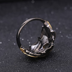 خاتم على شكل ورقة شجر من السترين الطبيعي 925 من الفضة الإسترليني بتصميم يدوي للنساء مجوهرات راقية