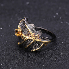 Leaf Ring Natural Citrine 925 Sterling Silver Handmade Design Rings for Women Fine Jewelry