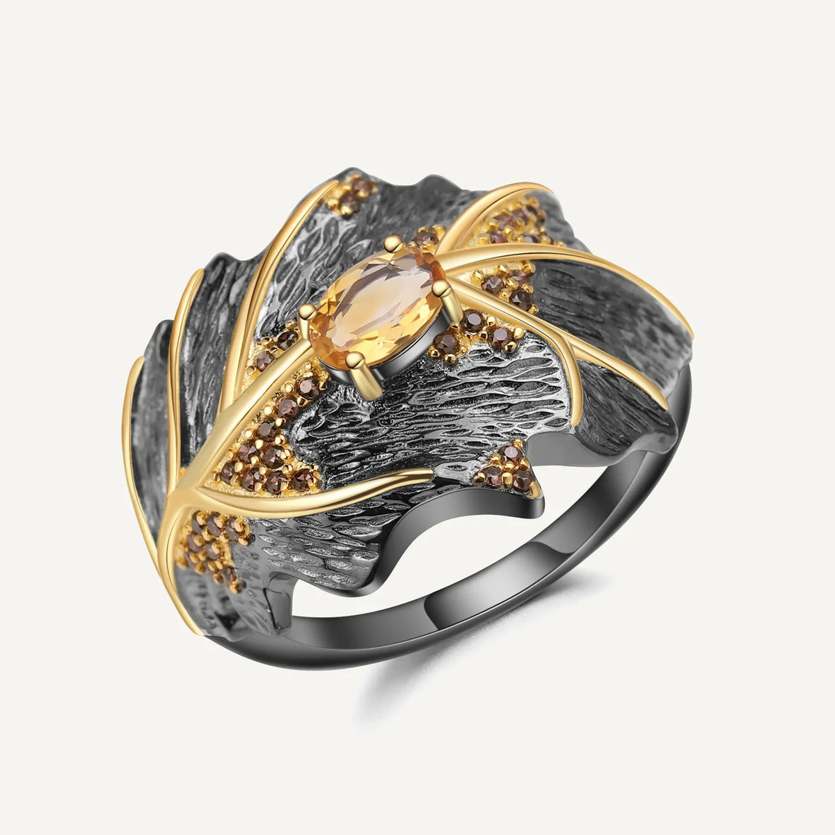 خاتم على شكل ورقة شجر من السترين الطبيعي 925 من الفضة الإسترليني بتصميم يدوي للنساء مجوهرات راقية