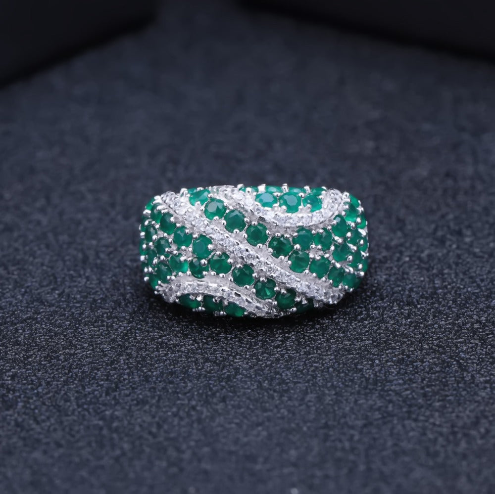 خاتم العقيق الأخضر الطبيعي الفاخر من الأحجار الكريمة الصلبة 925 من الفضة الإسترليني خواتم كوكتيل عتيقة فاخرة