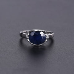 Natural Blue Sapphire Ring & Earrings For Women Anti Tarnish 925 Sterling Silver Party Jewelry Set