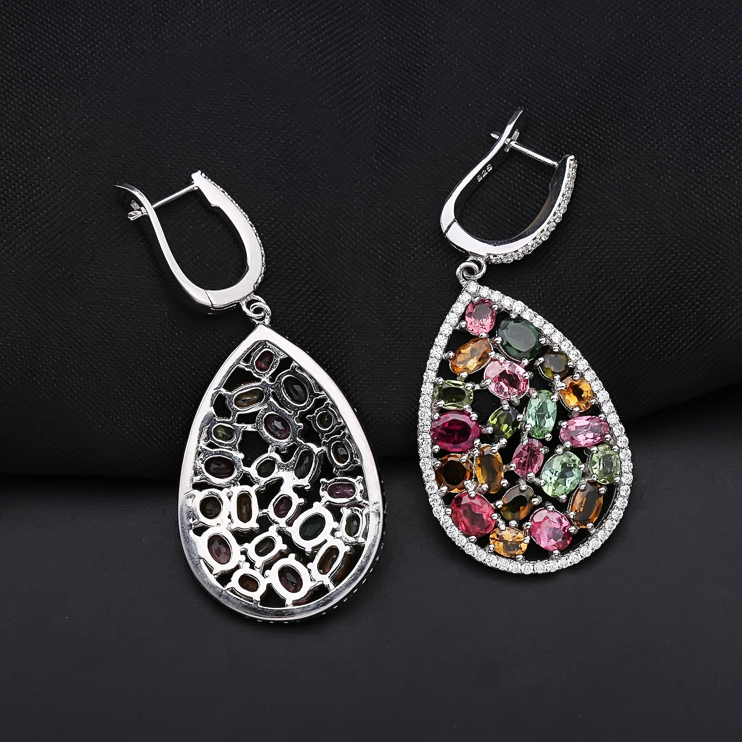 Natural Colorful Tourmaline Anti Tarnish Jewelry Set 925 Sterling Silver Ring Earrings & Pendant Sets Fine Jewelry