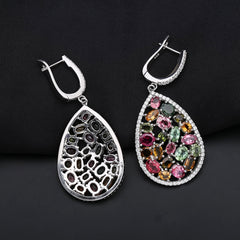 Natural Colorful Tourmaline Anti Tarnish Jewelry Set 925 Sterling Silver Ring Earrings & Pendant Sets Fine Jewelry