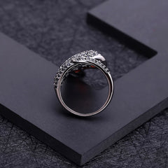 Natural Red Garnet Gemstone Vintage Open Finger Irregular Triangle Ring 925 Sterling Sliver Ring Fine  Jewelry