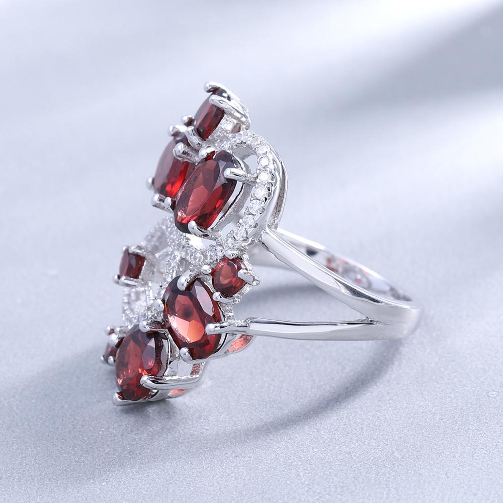 Natural Red Garnet Vintage Flower Jewelry Set 925 Sterling Silver Earrings & Ring Set Fine Jewelry