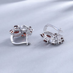 Natural Red Garnet Vintage Flower Jewelry Set 925 Sterling Silver Earrings & Ring Set Fine Jewelry