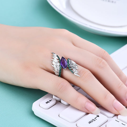 Original Design Jewelry Angel Wings Ring White Gold Colour Real 925 Sterling Silver Party Jewelry