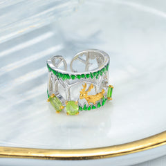 Original Design Jewelry Rings Real 925 Sterling Silver For Women Animal Jewelry Rings Deer in the Wood Gem Inlay