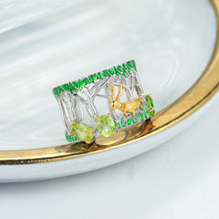 Original Design Jewelry Rings Real 925 Sterling Silver For Women Animal Jewelry Rings Deer in the Wood Gem Inlay