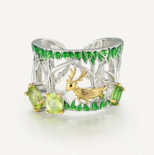 Original Design Jewelry Rings Real 925 Sterling Silver For Women Animal Jewelry Rings Deer in the Wood Gem Inlay
