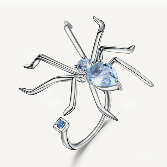 Spider Shape Natural Sky Blue Topaz Ring 925 Sterling Silver Gemstone Animal Punk Rings Party Gifts