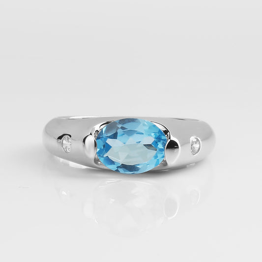 Natural Blue Topaz Anti Tarnish 925 Sterling Silver Earrings & Ring Set Party Jewelry Set