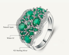 Natural Green Agate Rings 925 Sterling Silver Gemstone Art Deco Vintage Ring Fine Jewelry