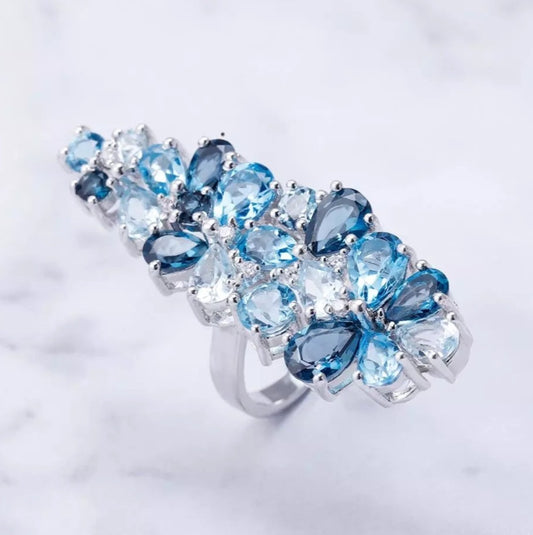 Brand Hot Fashion Natural Blue Topaz Gemstone Rings Genuine 925 Sterling Silver Ring Party Ring