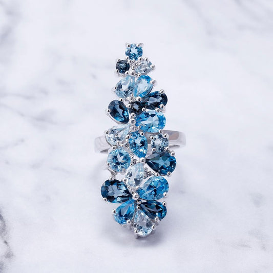 Brand Hot Fashion Natural Blue Topaz Gemstone Rings Genuine 925 Sterling Silver Ring Party Ring