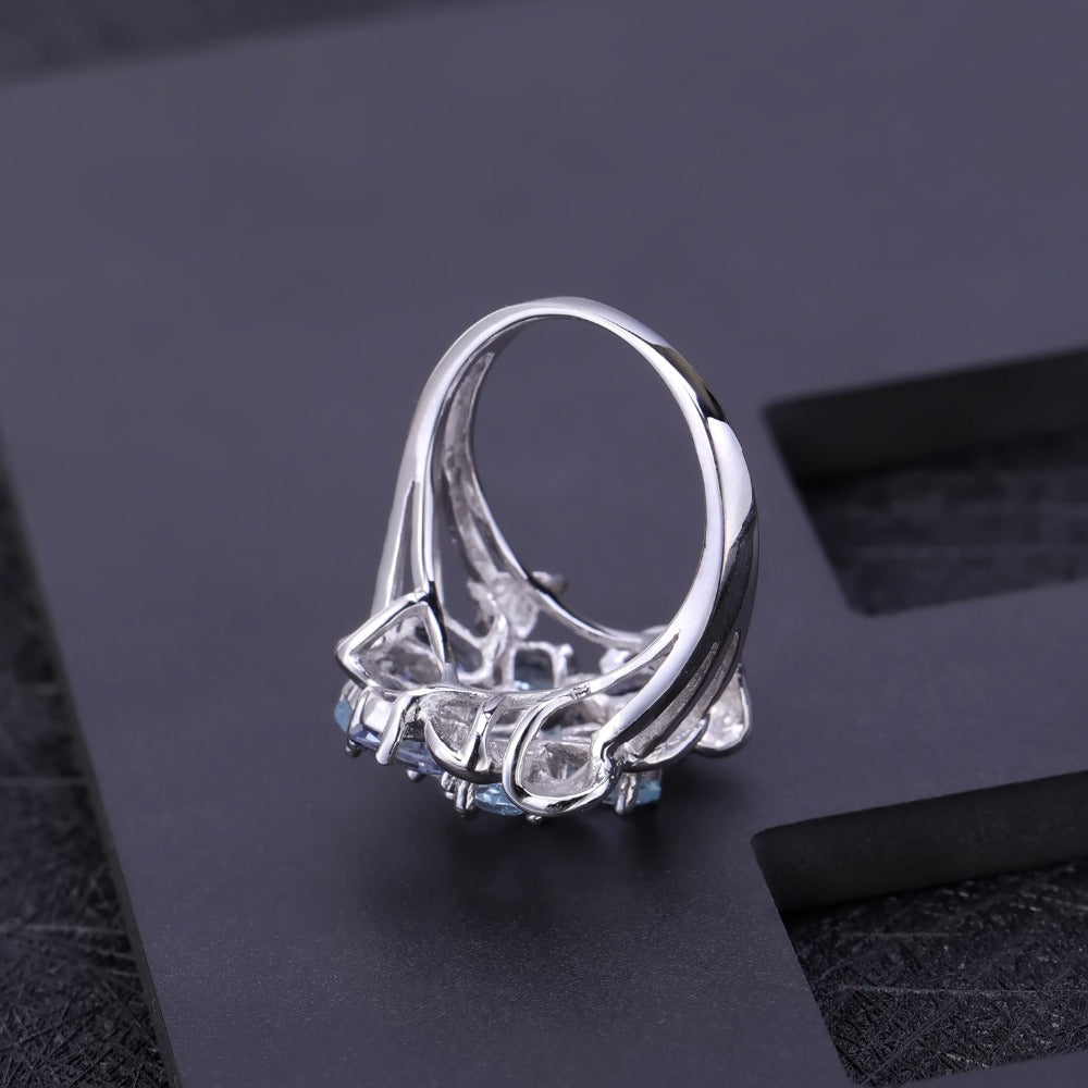 Natural Sky Blue Topaz Mystic Quartz Finger Ring 925 Sterling Silver Rings Fine Jewelry