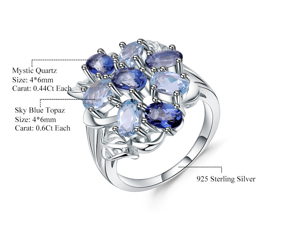 السماء الزرقاء الطبيعية توباز الصوفي الكوارتز البنصر 925 خواتم الفضة الاسترليني المجوهرات الجميلة