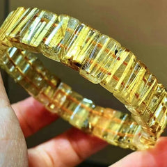 AAA Genuine Natural Gold Rutilated Quartz Flower Gemstone Bracelet Bangle 13x6.7x5.2mm