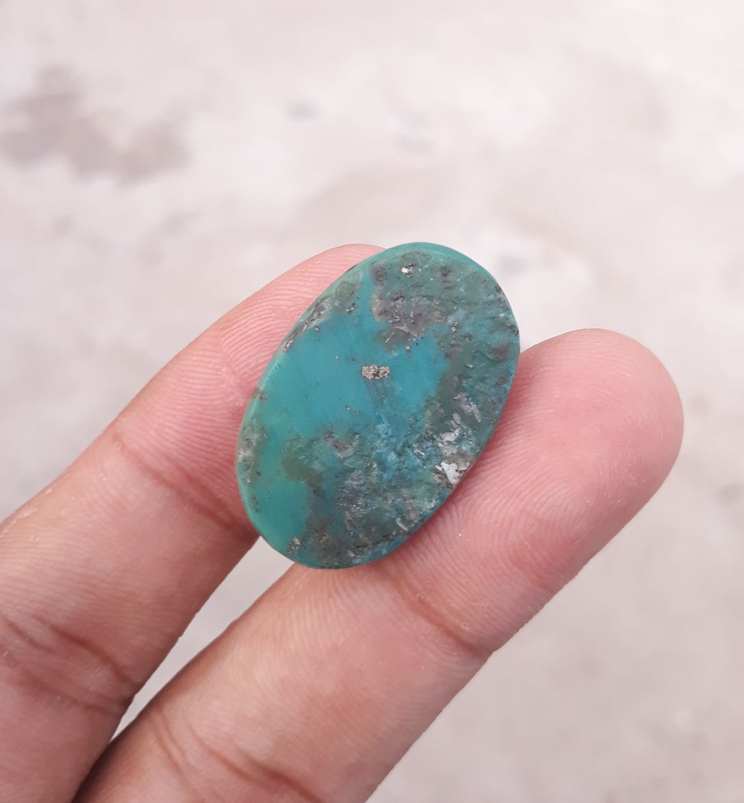 Natural Turquoise Green Matrix  with Pyrite, Shajri Feroza, Oval Shape, Real Firoza Stone,Dimensions-29x19mm