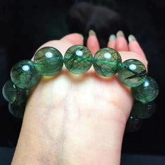 Natural Green Rutilated Quartz Gemstone Bracelet, Size 8-12mm