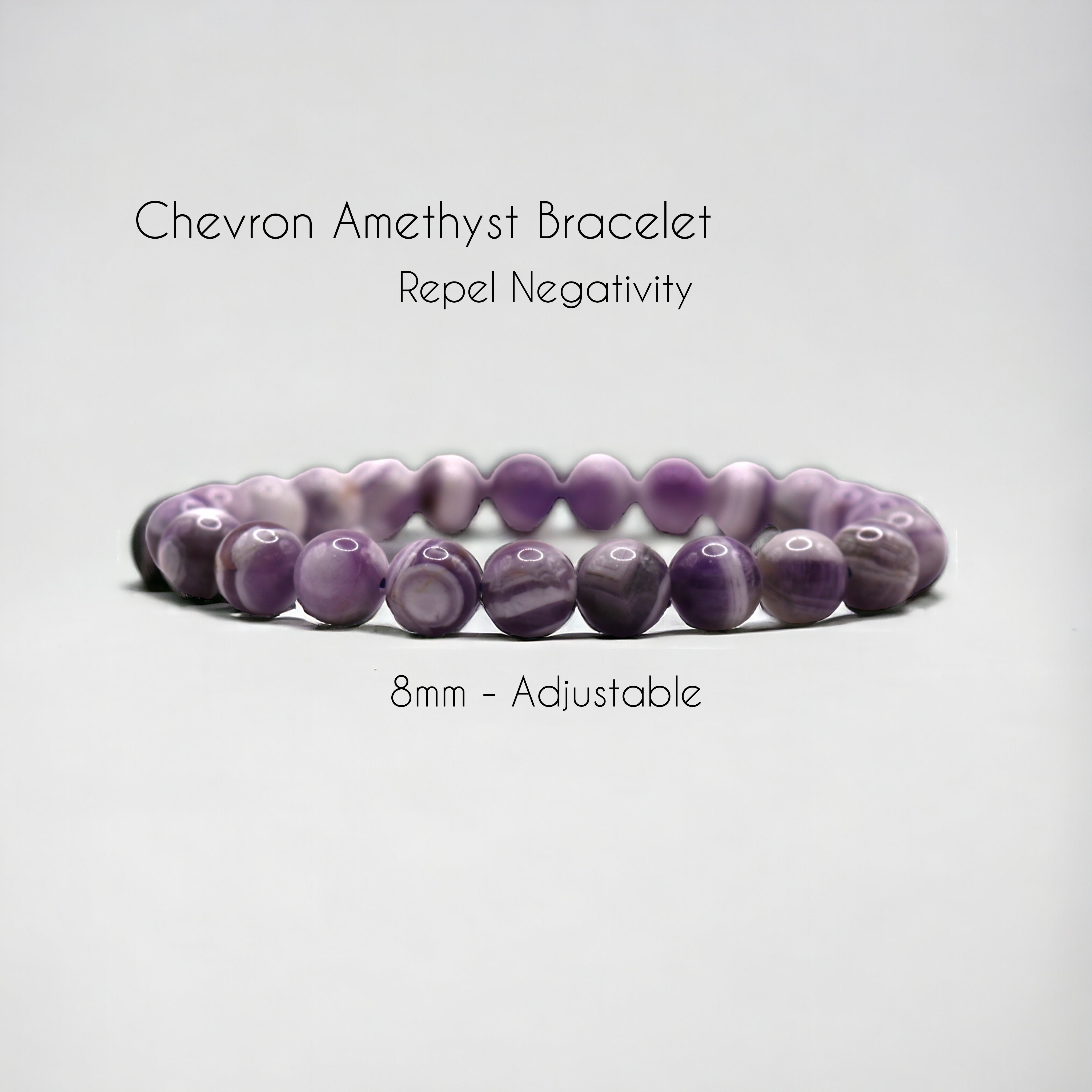 8mm High Quality Chevron Amethyst Strech Bracelet