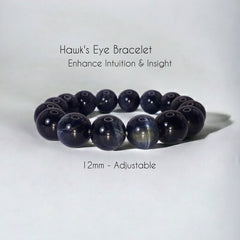 12mm Natural Rare Hawk's Eye Gemstone Strech Bracelet