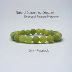 8mm Serpentine Gemtone Streach Bracelet in Rare Apple Green Color aka Zehrmora