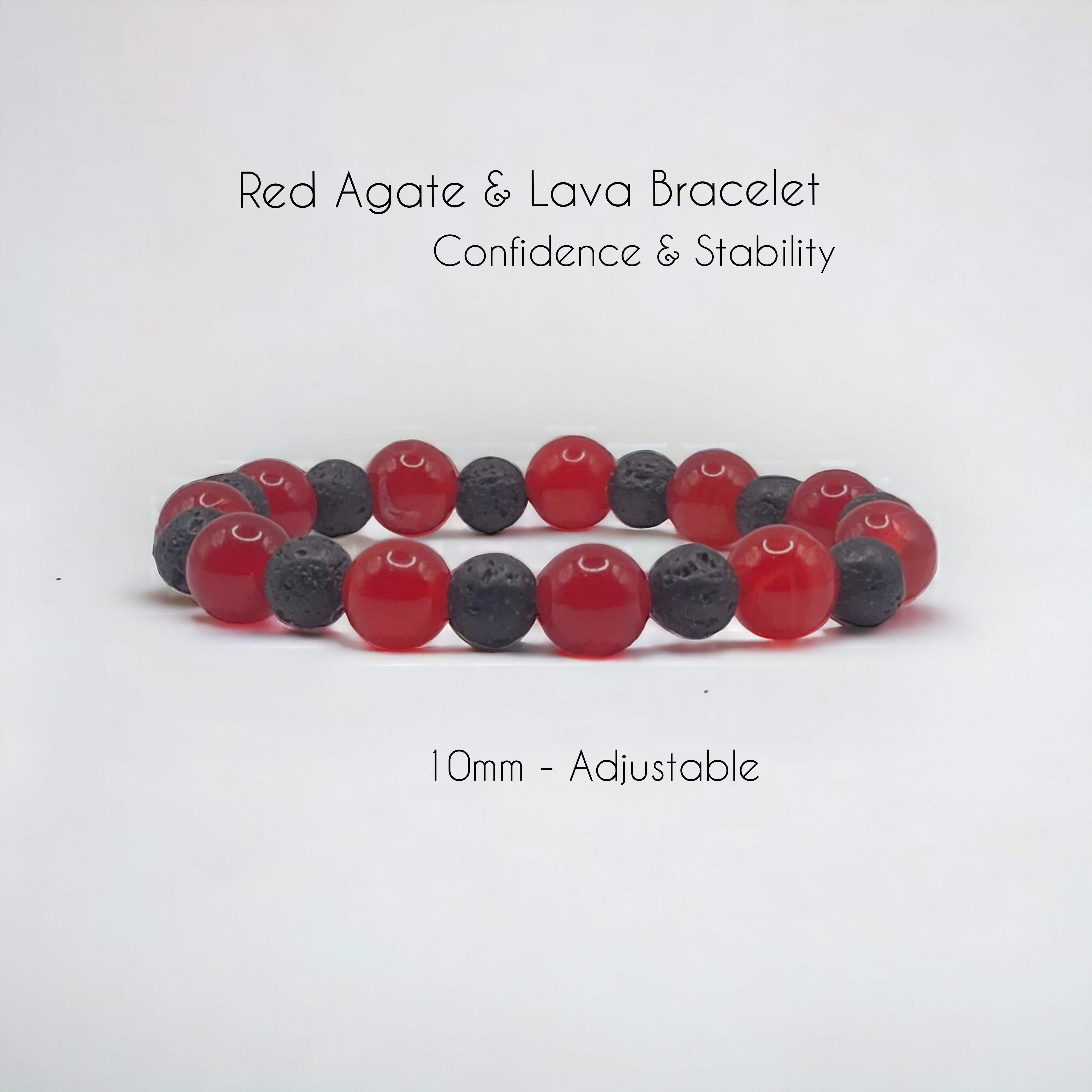 10mm Red Agate and Lava Beads Stretch Bracelet