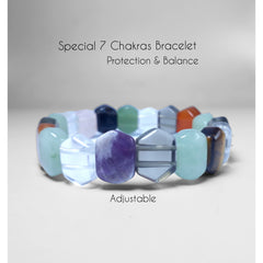7 Chakras Healing Natual Gemtone Bracelet - Amethyst, Rose Quartz, Smoky Quartz, Tiger Eye, Aventurine, Rock Crystal, Red Agate