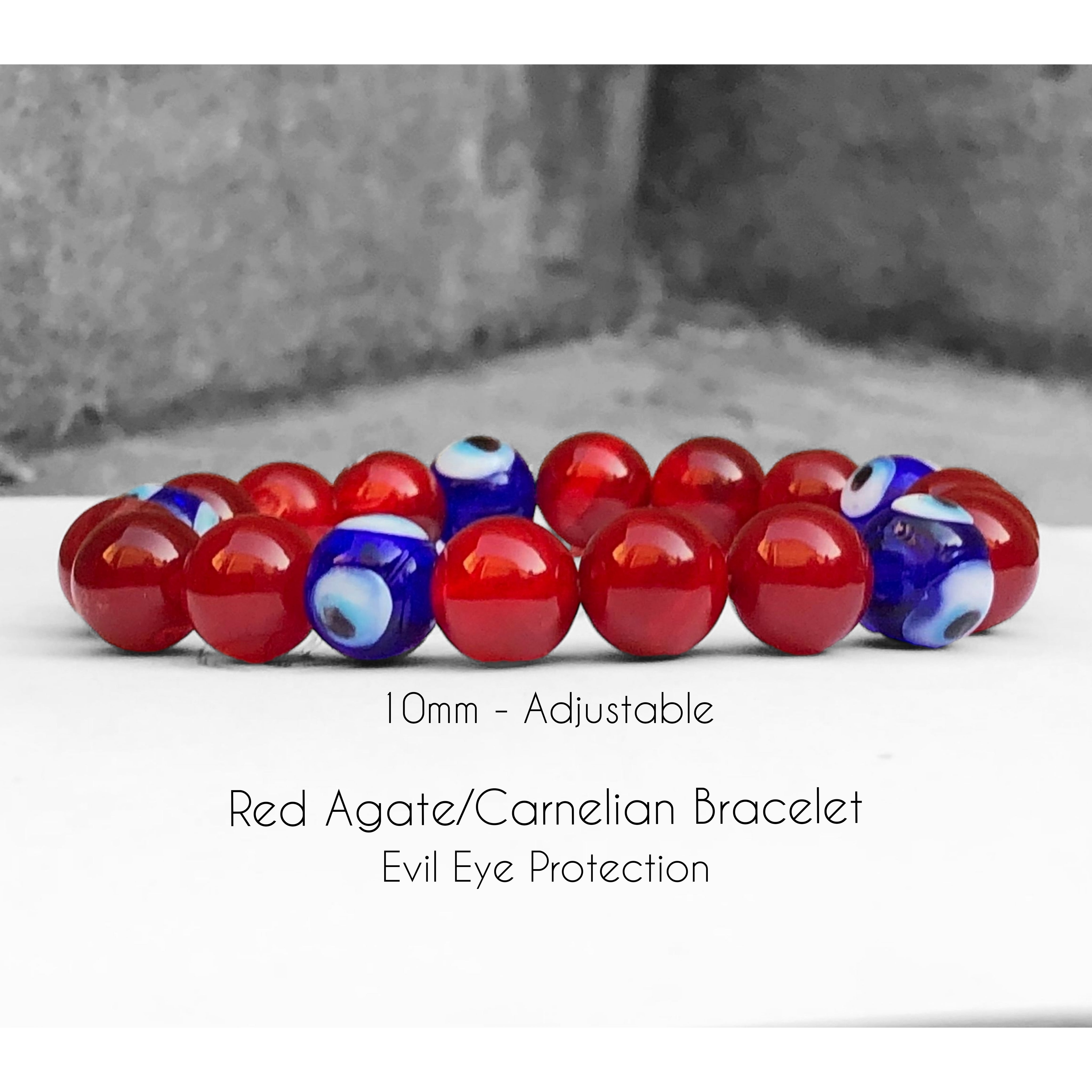 10mm Red Agate with Evil Eye Protection Bracelet