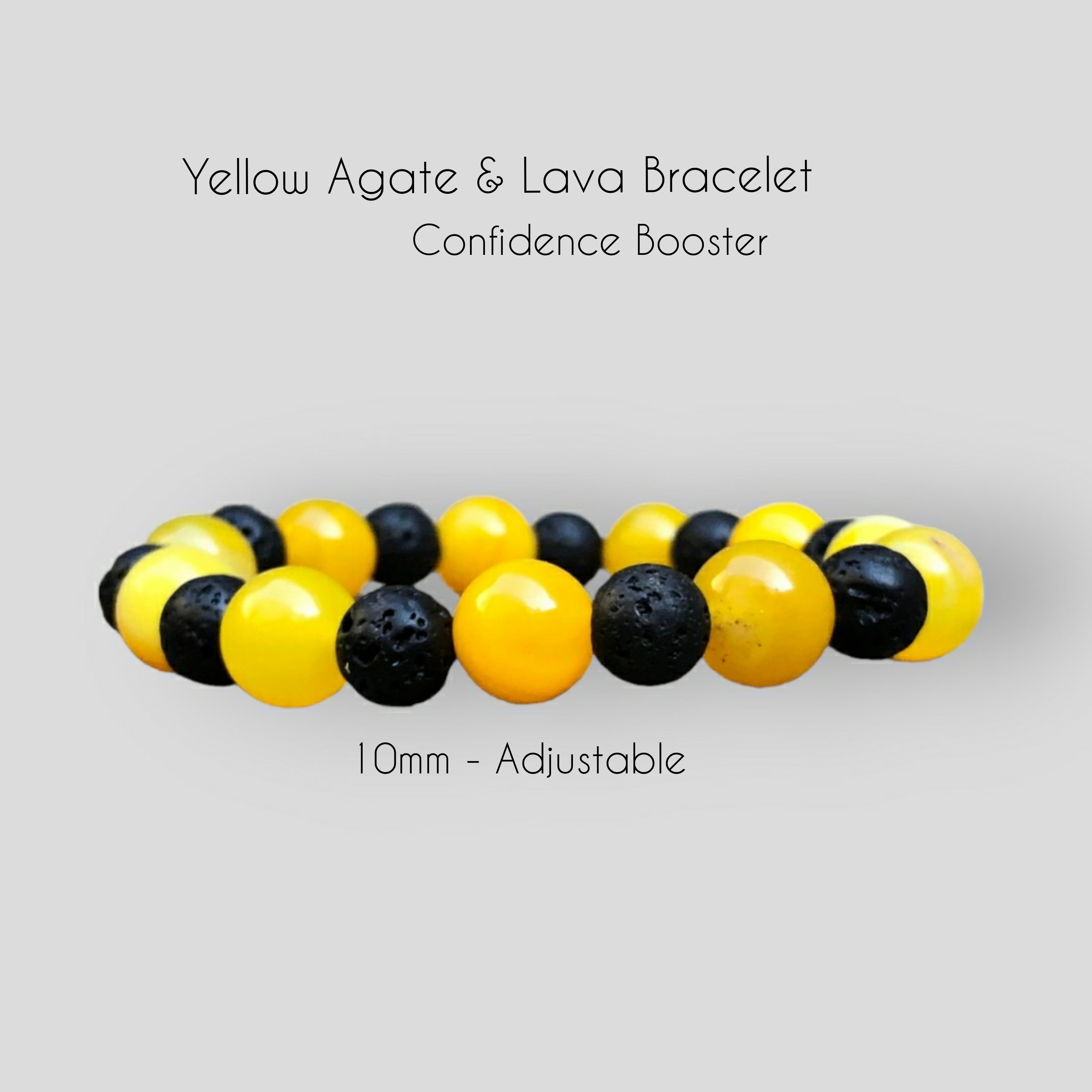 Confidence Booster Natural 10mm Yellow Agate and 8mm Lava Gemstone Bracelet