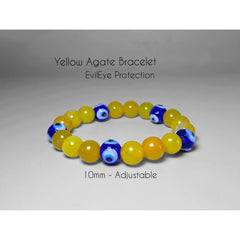 Confidence and Protection Bracelet - Natural 10mm Yellow Agate with Evil Eye Protection Bead