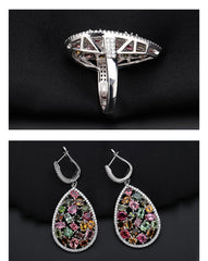 Natural Colorful Tourmaline Anti Tarnish Jewelry Set 925 Sterling Silver Ring Earrings & Pendant Sets Fine Jewelry