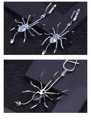 Natural Sky Blue Topaz Anti Tarnish 925 Sterling Silver Spider Design Jewelry Set Earring & Adjustable Ring Set Fine jewelry