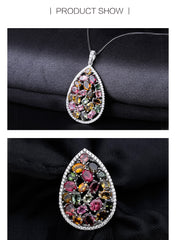 Natural Colorful Tourmaline Anti Tarnish Jewelry Set 925 Sterling Silver Ring Earrings & Pendant Sets Fine Jewelry