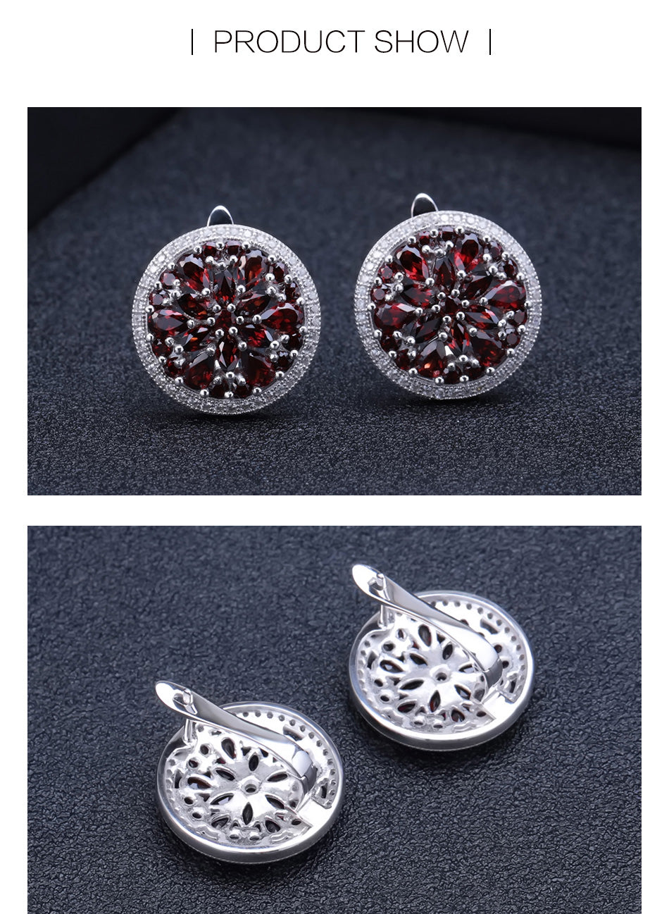 Natural Red Garnet Earrings Cocktail Ring Set 925 Sterling Silver Anti Tarnish Vintage Jewelry Set Party  Jewelry set