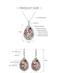 Natural Colorful Tourmaline Anti Tarnish Jewelry Set 925 Sterling Silver Ring Earrings & Pendant Sets Fine Jewelry