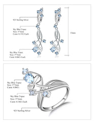 Natural Sky Blue Topaz Cute Flower Jewelry Sets Anti Tarnish 925 Sterling Silver Earrings & Ring Set Fine Jewelry