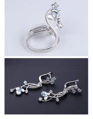 Natural Sky Blue Topaz Cute Flower Jewelry Sets Anti Tarnish 925 Sterling Silver Earrings & Ring Set Fine Jewelry