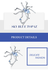 Spider Shape Natural Sky Blue Topaz Ring 925 Sterling Silver Gemstone Animal Punk Rings Party Gifts