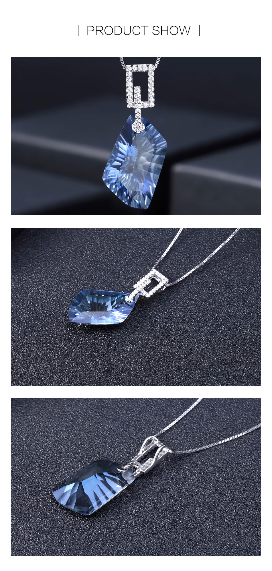 Natural Blue Mystic Quartz Anti Tarnish 925 Sterling Silver Necklace Earrings Ring Set Fine Jewelry
