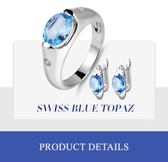 Natural Blue Topaz Anti Tarnish 925 Sterling Silver Earrings & Ring Set Party Jewelry Set