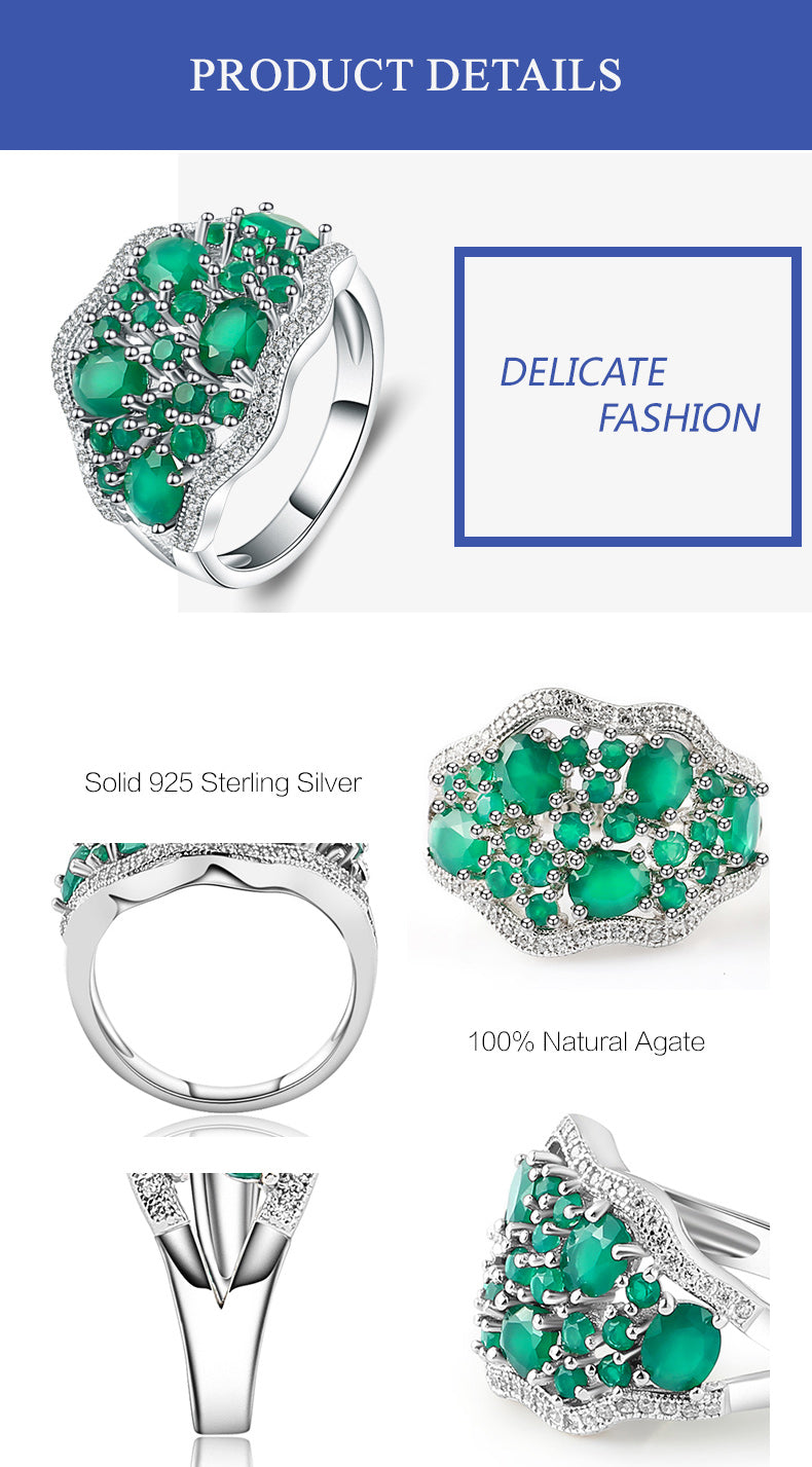 خواتم العقيق الأخضر الطبيعي 925 فضة الأحجار الكريمة آرت ديكو خاتم خمر المجوهرات الجميلة
