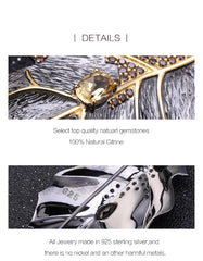 Leaf Design 925 纯银天然黄水晶手工首饰套装、戒指耳环和吊坠套装派对首饰套装