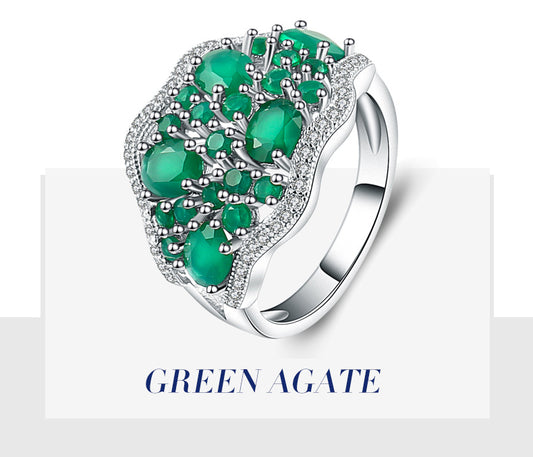 Natural Green Agate Rings 925 Sterling Silver Gemstone Art Deco Vintage Ring Fine Jewelry