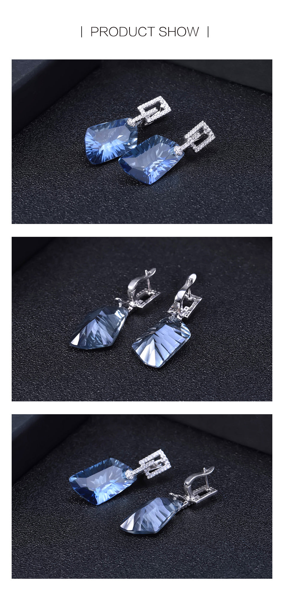 مجموعة من الكوارتز الصوفي الأزرق الطبيعي المقاوم للتشويه من الفضة الإسترليني عيار 925 وأقراط وخاتم ومجوهرات راقية