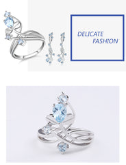 Natural Sky Blue Topaz Cute Flower Jewelry Sets Anti Tarnish 925 Sterling Silver Earrings & Ring Set Fine Jewelry