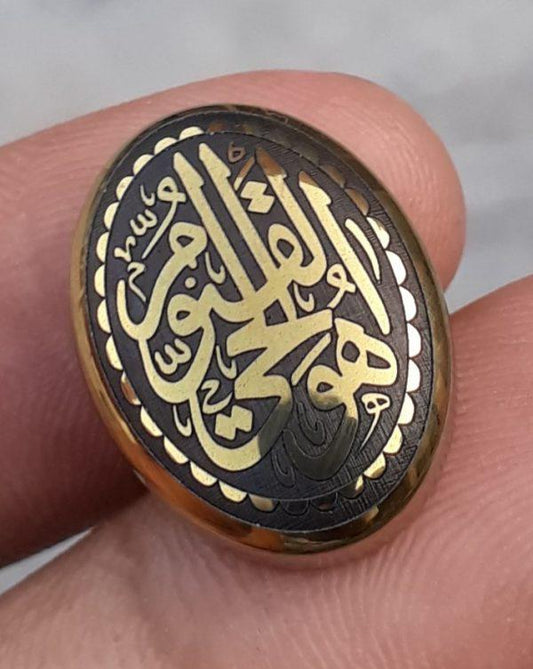 كابوشون هيماتيت 28 قيراط - حجر حديد - كابوشون حديد شيني منقوش - 21x16 ملم