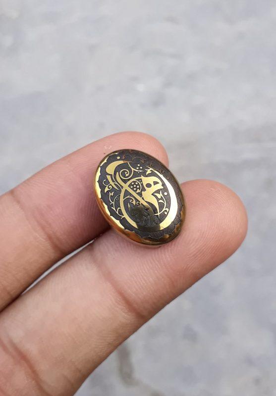 26ct Hematite Cabochon- Hadeed Stone - Engraved Hadeed Cheeni Cabochon - 21x16mm