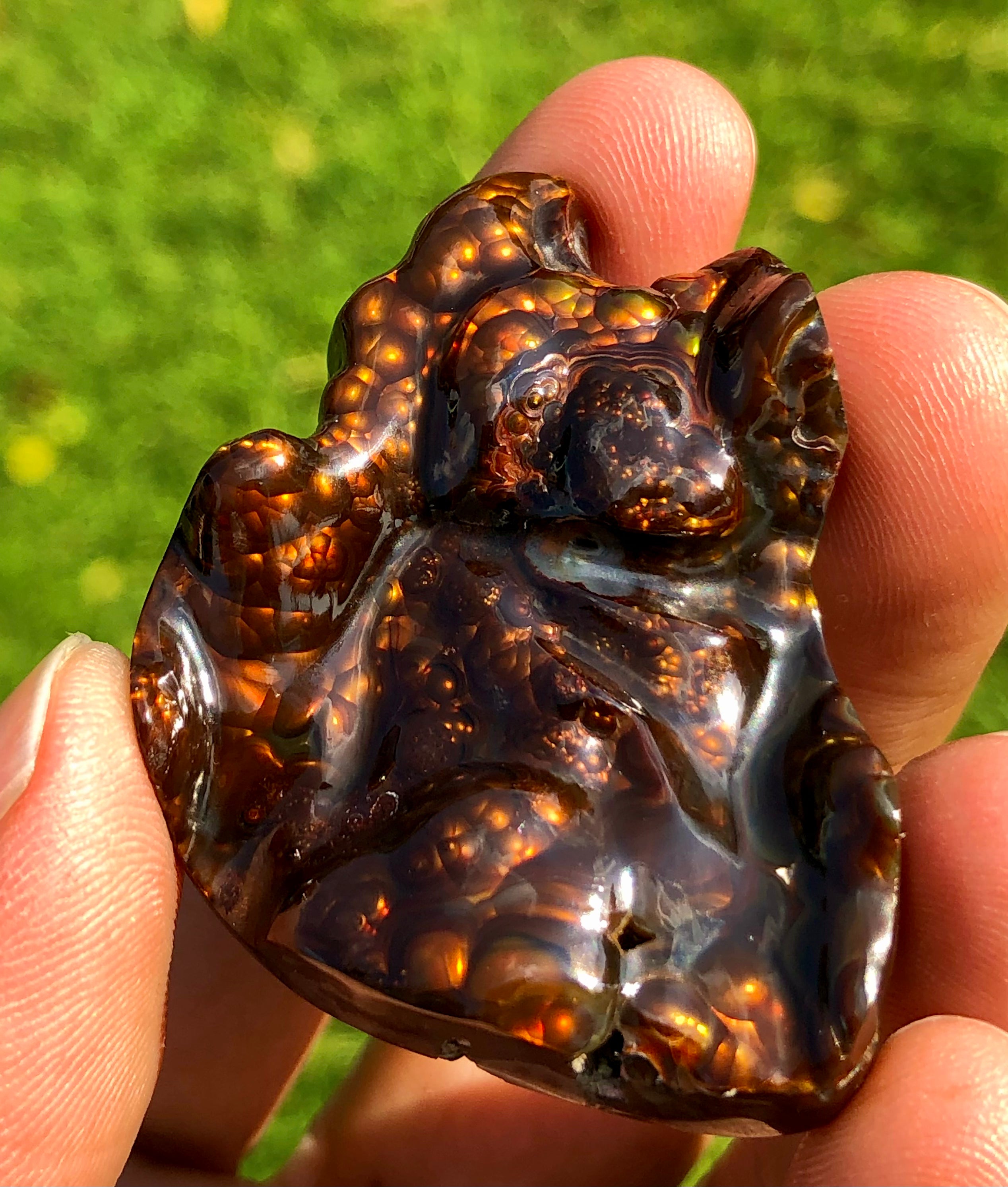 133ct Big Size Rare Fire Agate Carving, Lava Bubbling out of it - Collector Gemstone
